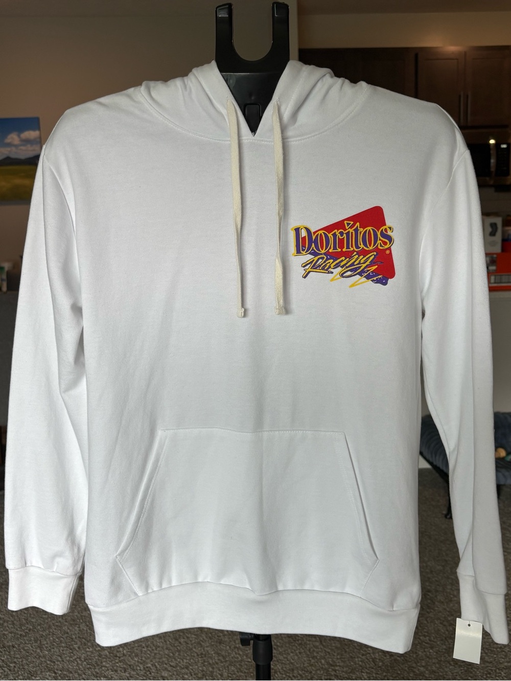 Vintage Style Doritos Men's Racing Pullover Hoodie Graphic Logo White Size S/P
